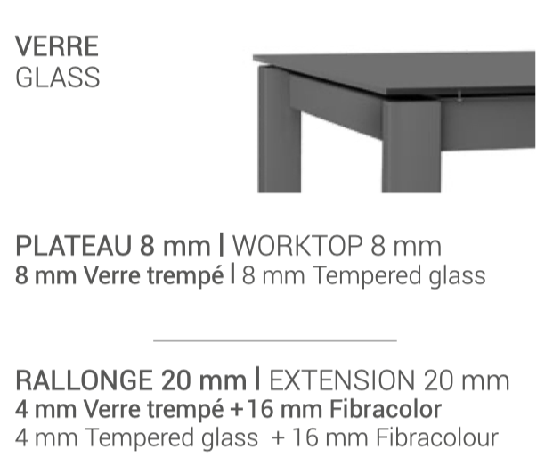 Table de repas en verre trempé blanc noir ou gris anthracite - fixe ou extensible - 7 tailles au choix - Zenit par Cancio